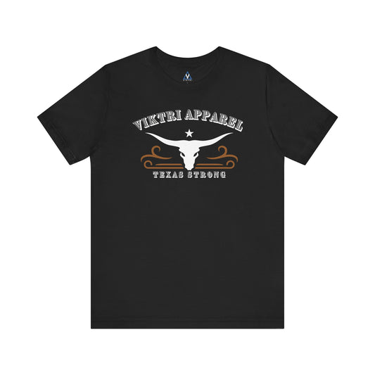 Texas Strong with Longhorn Skull T Shirt - Black